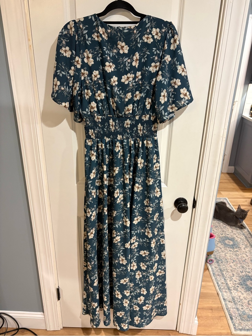 Baltic Born Teal Floral Smocked Waist Maxi Dress